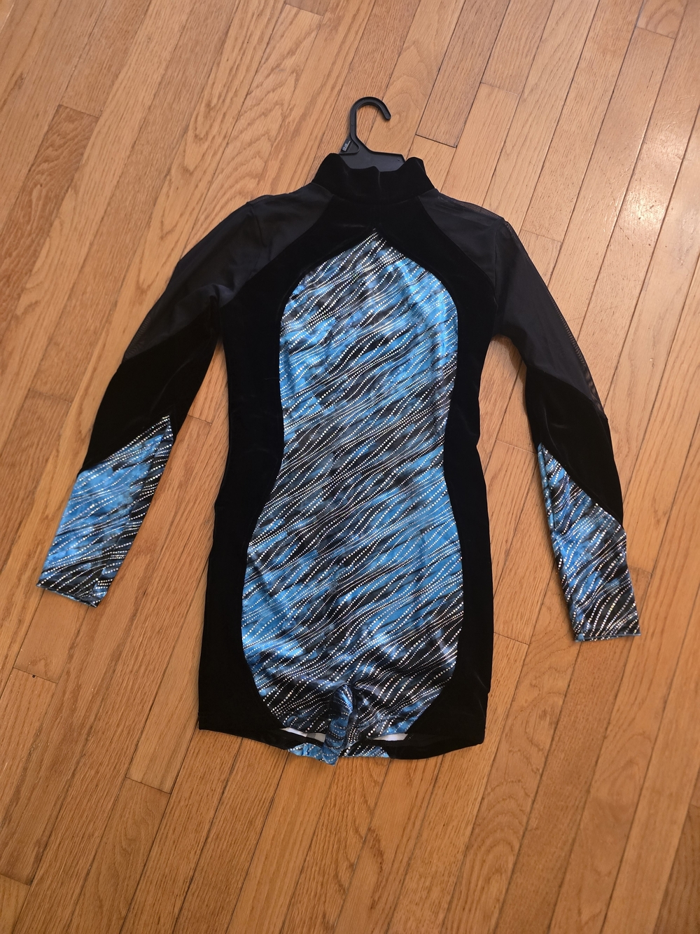Weissman Blue and Black Long Sleeve Dance One-Piece
